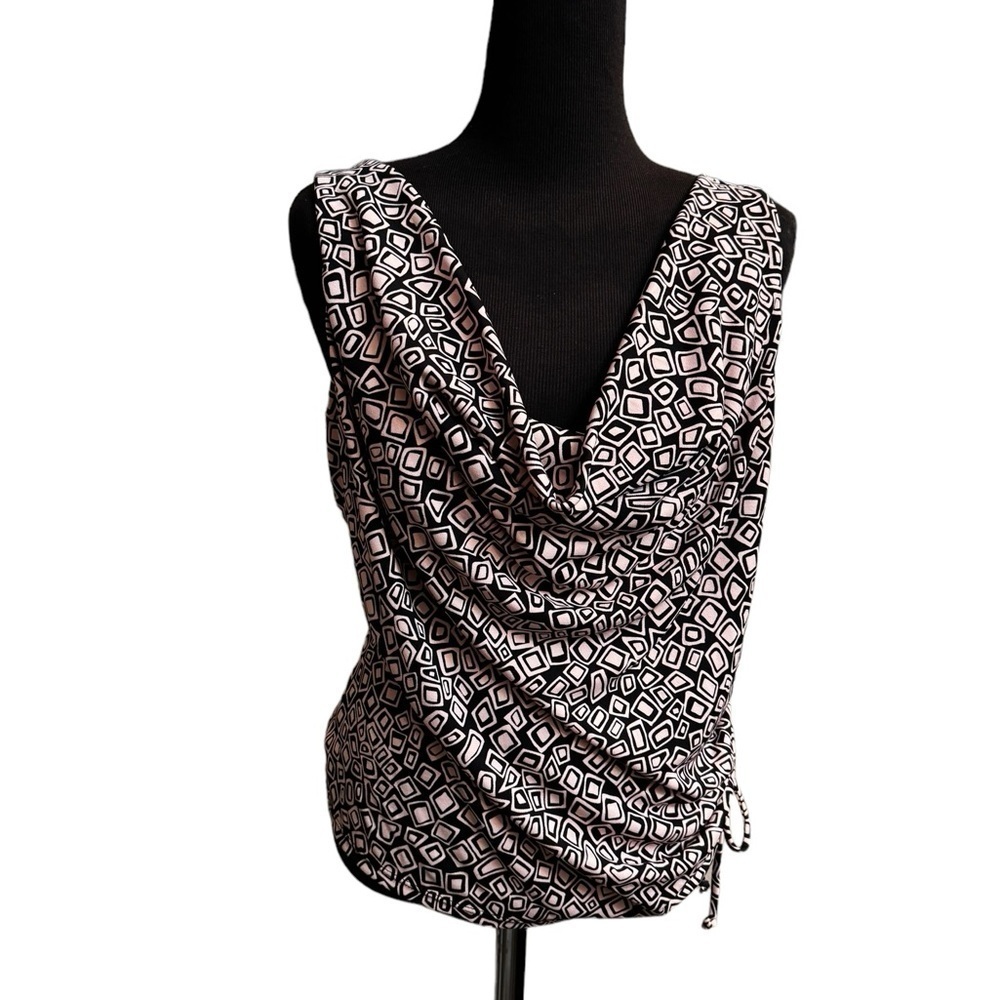 NWOT BCBG PARIS women's medium sleeveless top with side tie pale pink and black